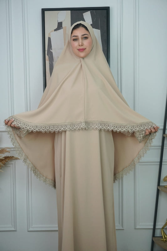 Abaya crêpes مع خمار – أناقة وراحة فلبسة وحدة 🌸