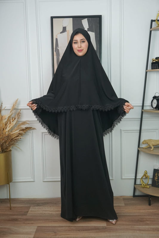 Abaya crêpes مع خمار – أناقة وراحة فلبسة وحدة 🌸